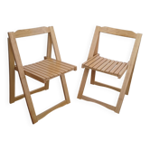 Pair of vintage beech folding chairs