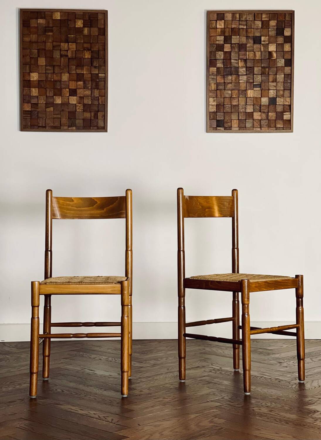 Ensemble de 2 chaises en chêne et corde vintage scandinave