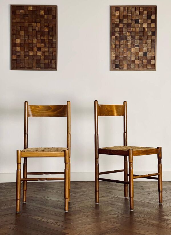 Ensemble de 2 chaises en chêne et corde vintage scandinave