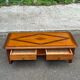 Table basse coloniale en bois massif avec 2 tiroirs