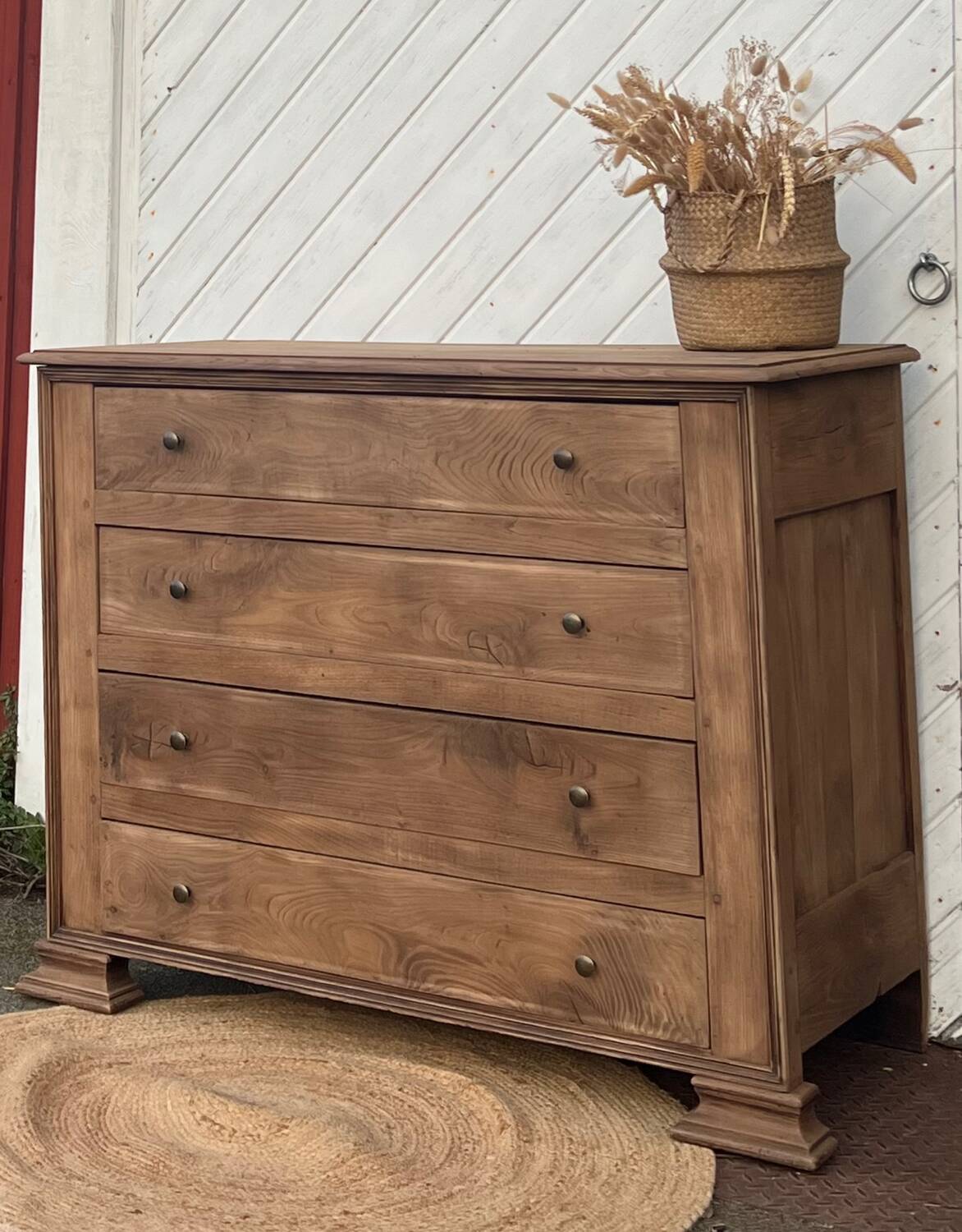 Antique chest of drawers in raw solid oak