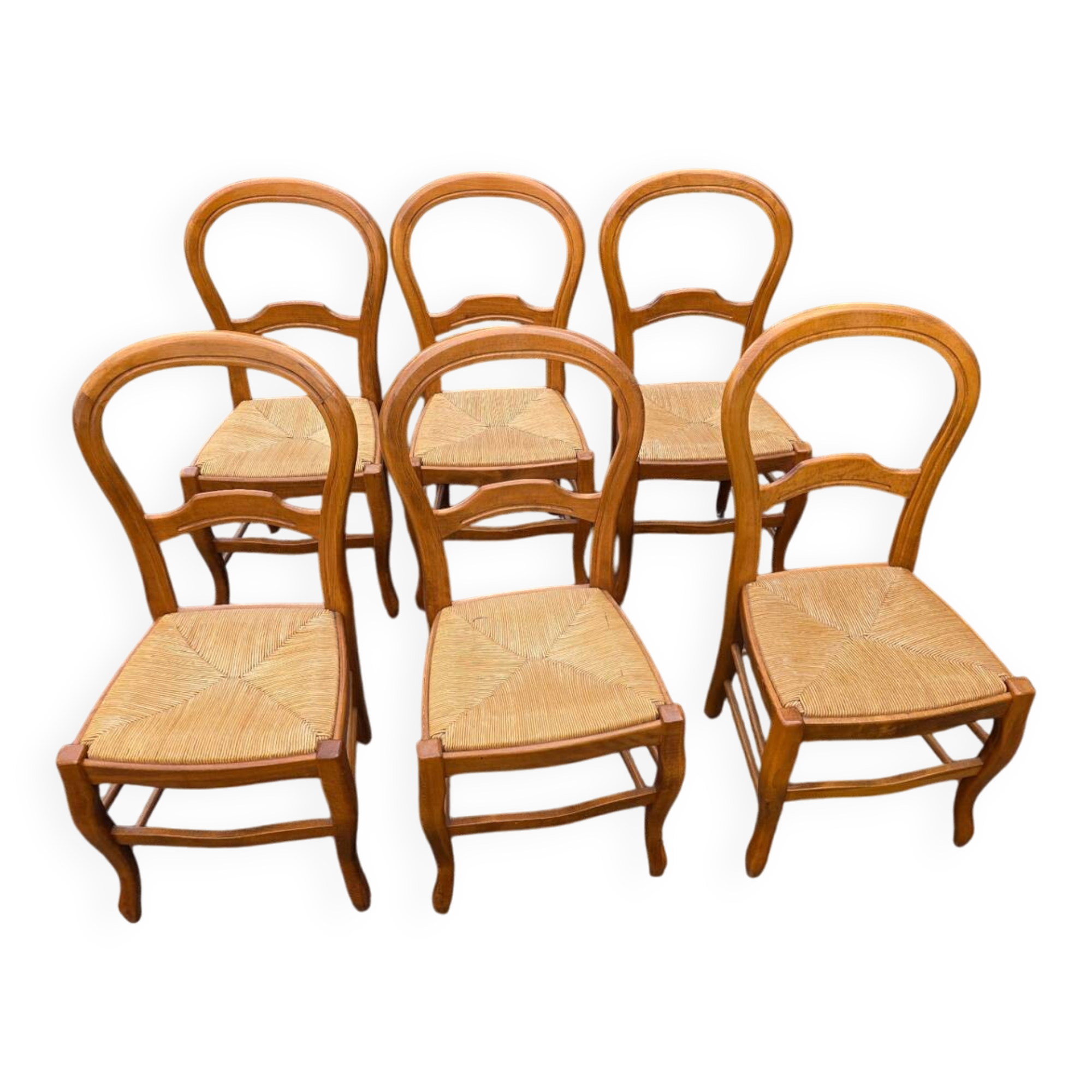 Suite de 6 chaises paillées en merisier - années 60