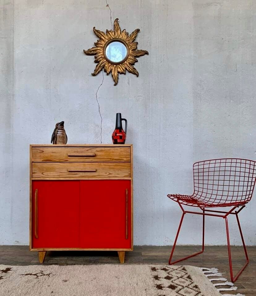 Small infilade vintage chest of drawers 2 sliding doors 2 drawers