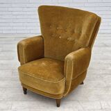 1960s, Danish relax chair, original honey yellow furniture velour.