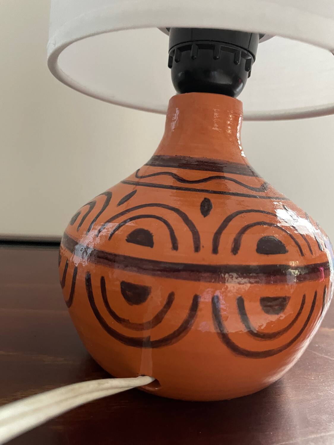 Small vintage lamp hand-painted, ceramic, 1980s.