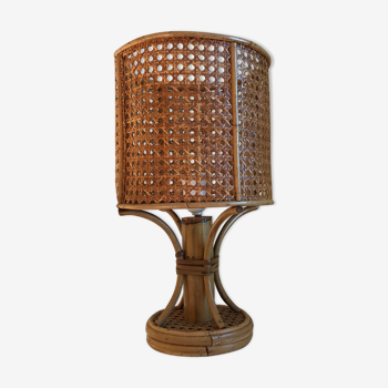 Lampe de table en rotin années 60