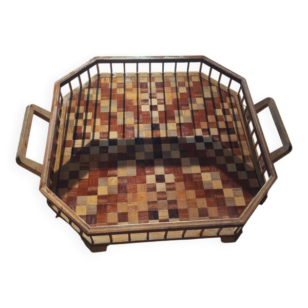 Plateau octogonal en marqueterie de bois