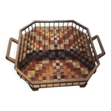 Large octagonal wooden marquetry platter