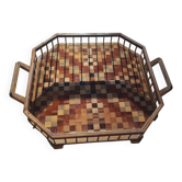 Large octagonal wooden marquetry platter