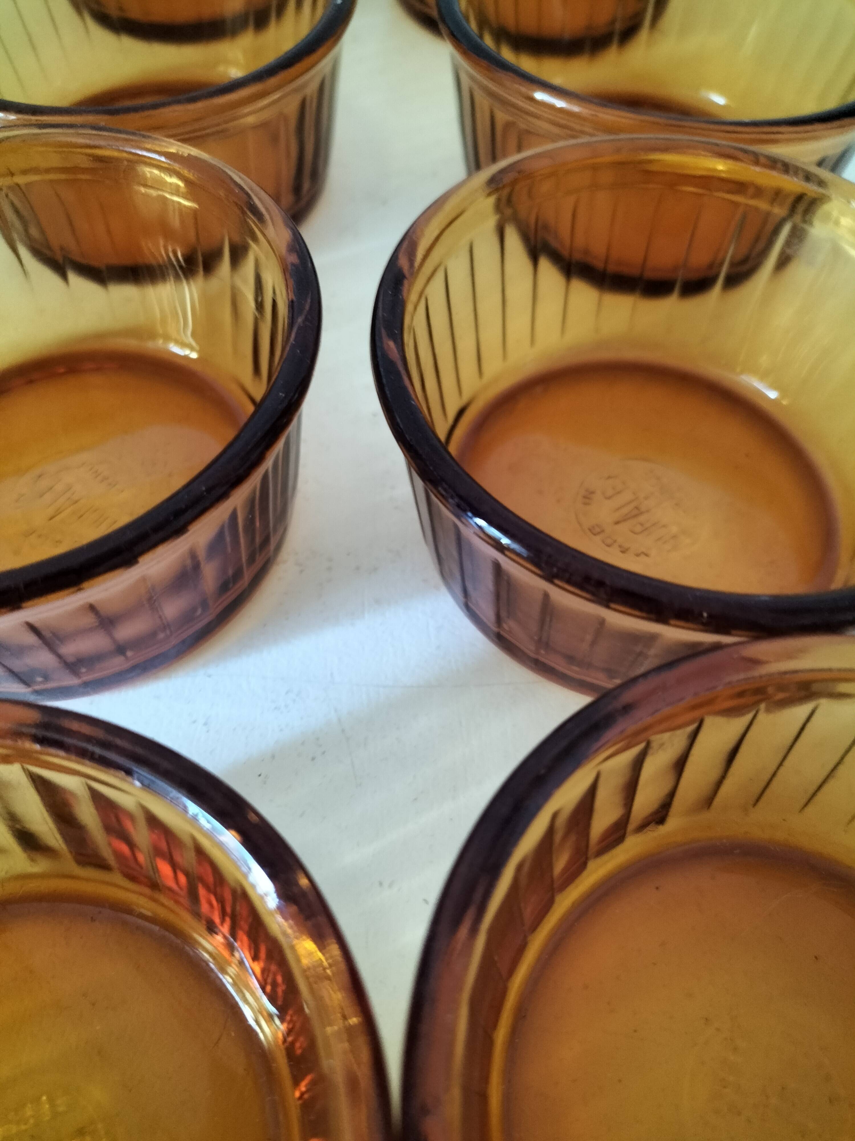 Set of 8 Duralex amber-colored ramekins