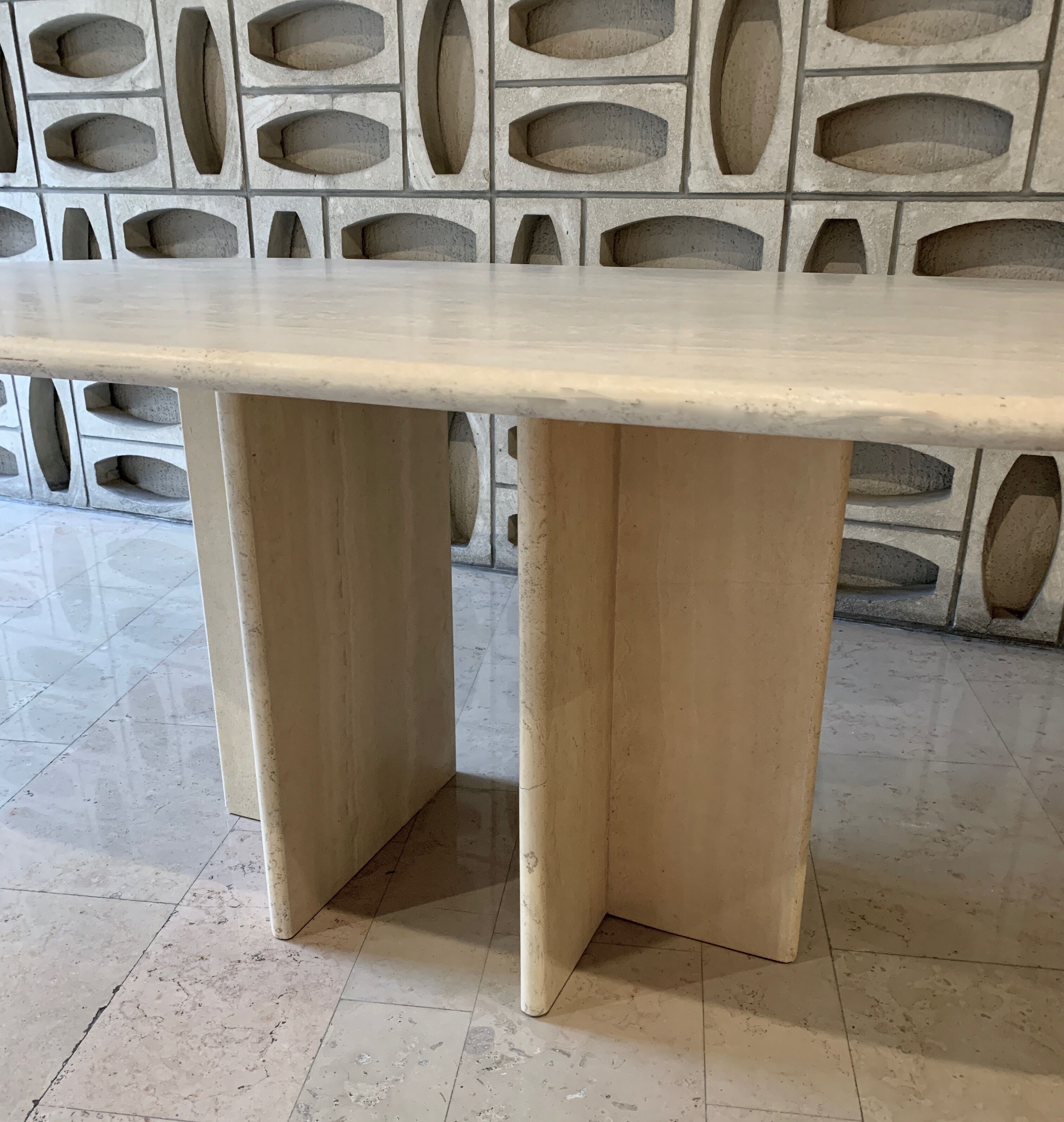 Ligne Roset travertine vintage dining table