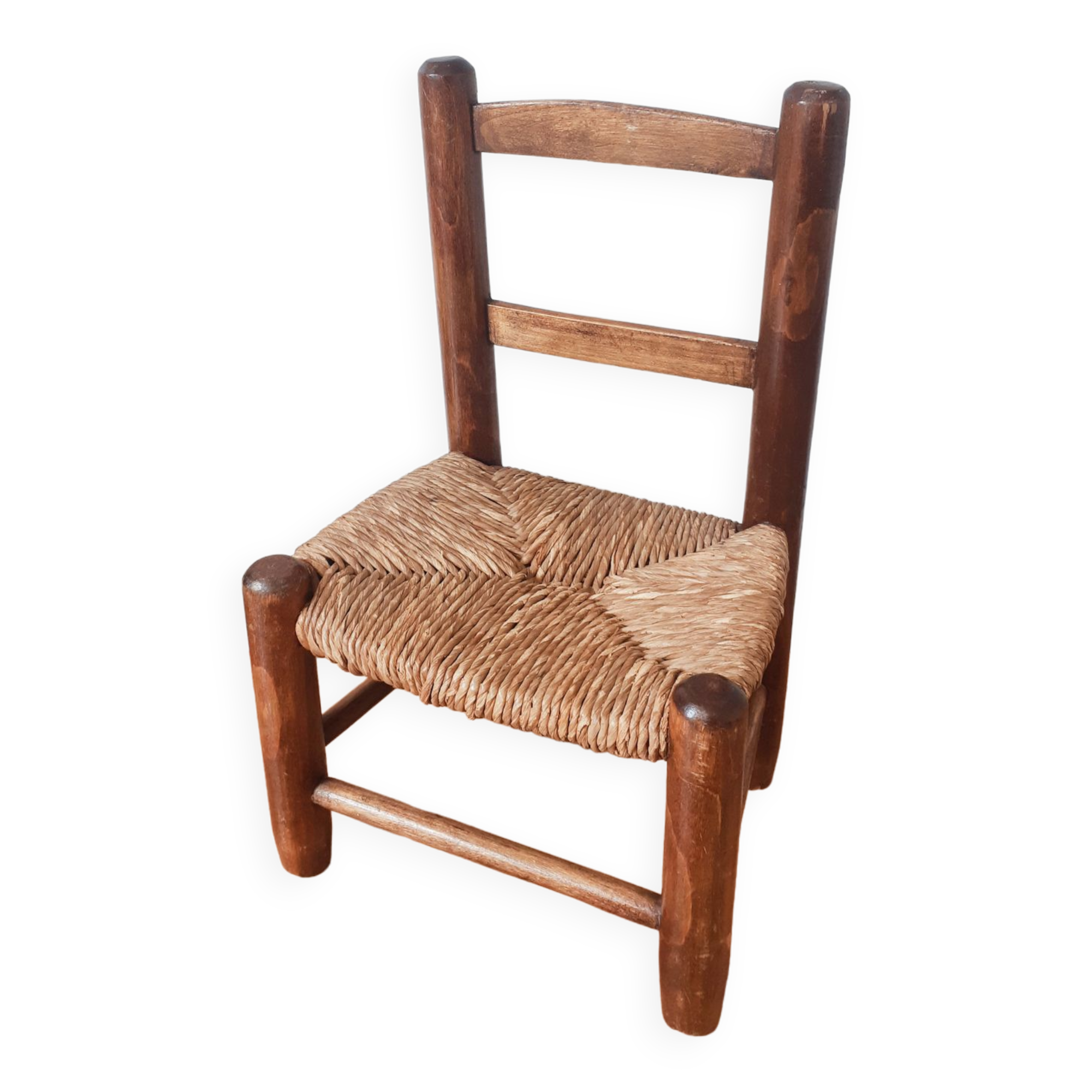 Vintage children's chair in wood and straw, made in France