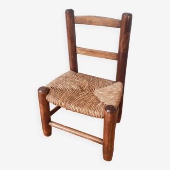 Vintage children's chair in wood and straw, made in France