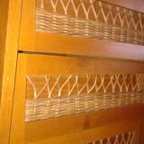 Dresser chest of drawers vintage wood and wicker feet compass