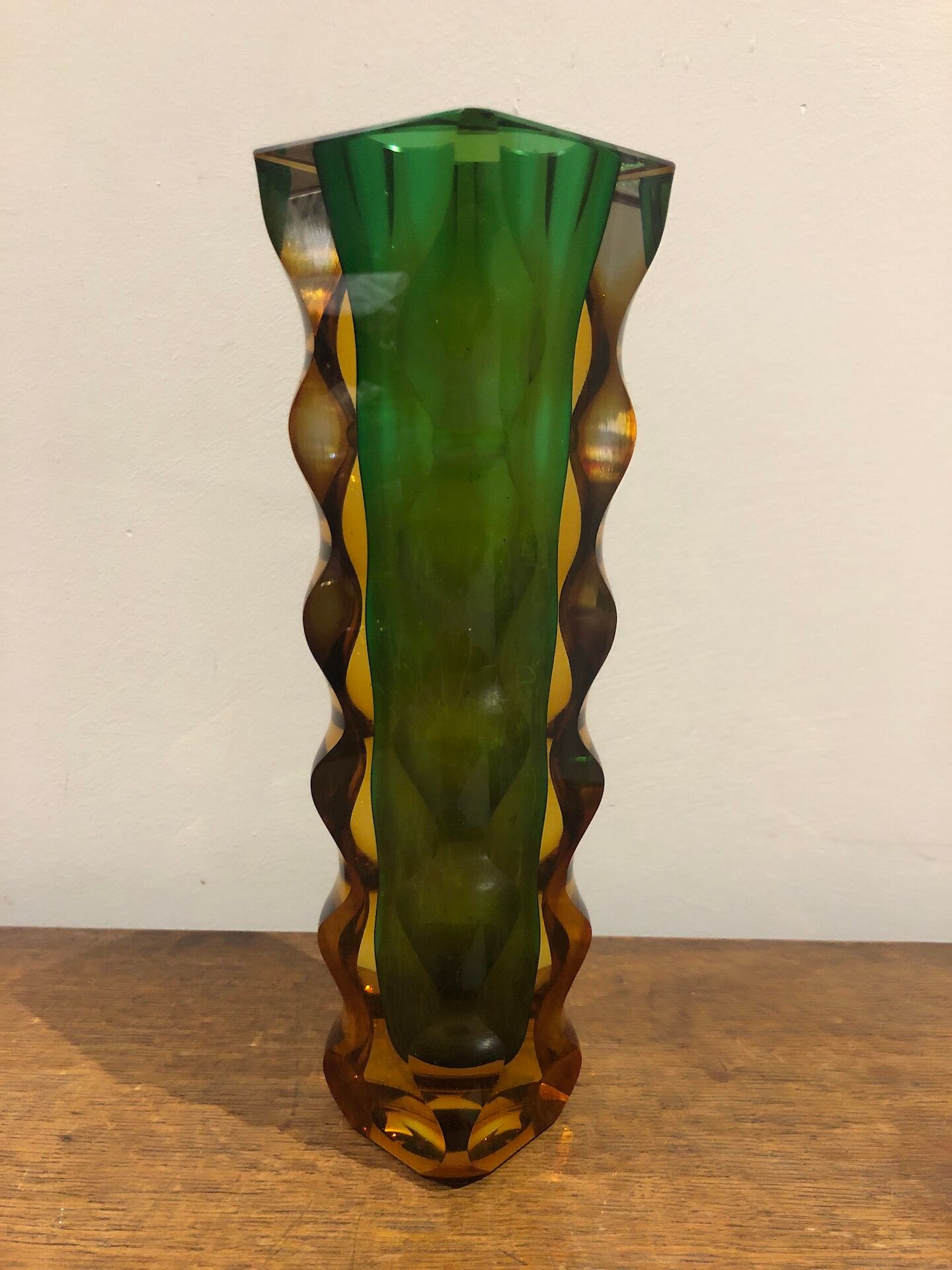green and orange Murano vase