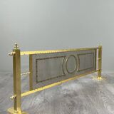 Brass fireplace set, Louis XVI style, fire screen, companion set and holder.