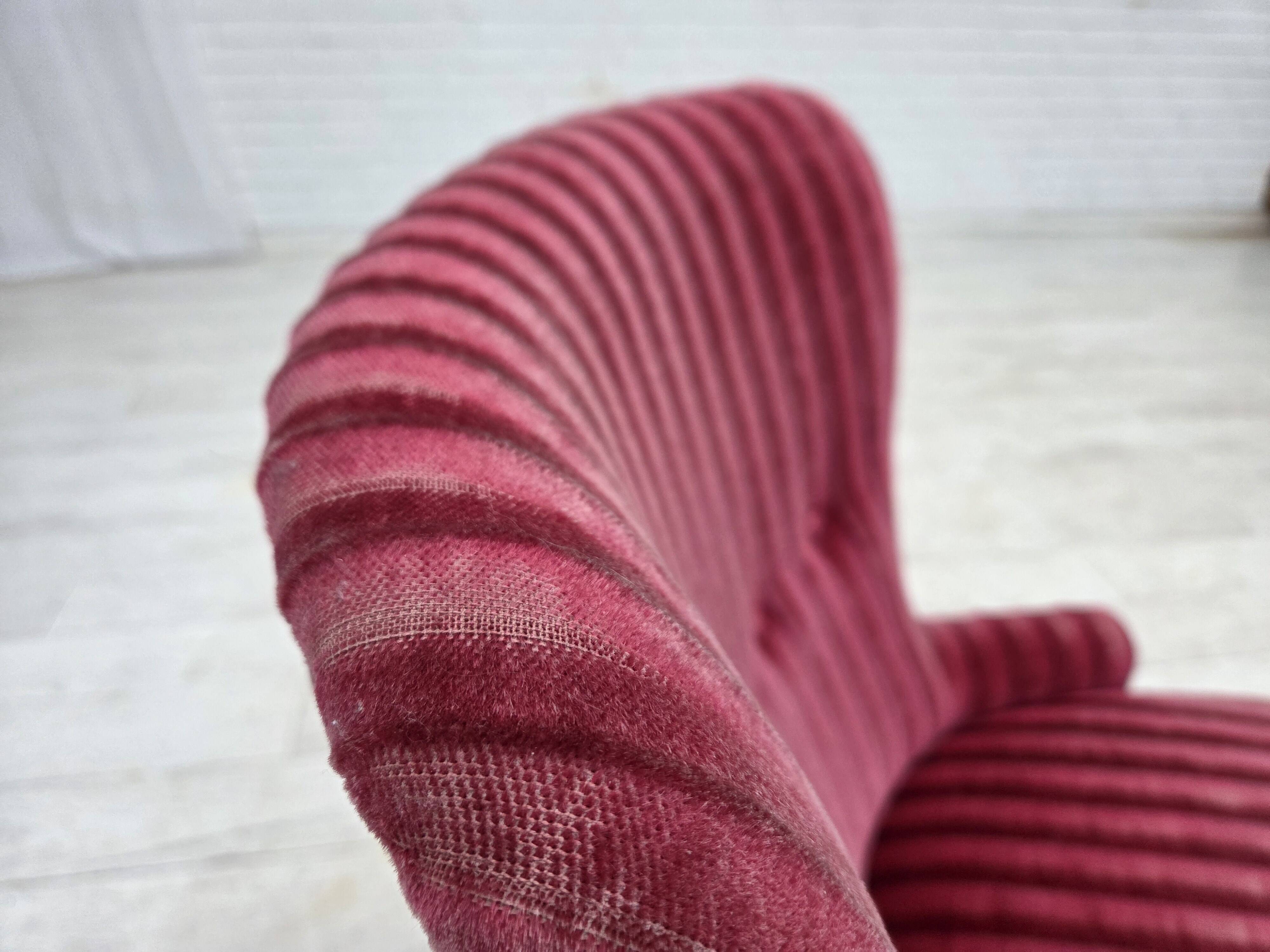 1960s, Danish armchair, original striped red furniture velour.