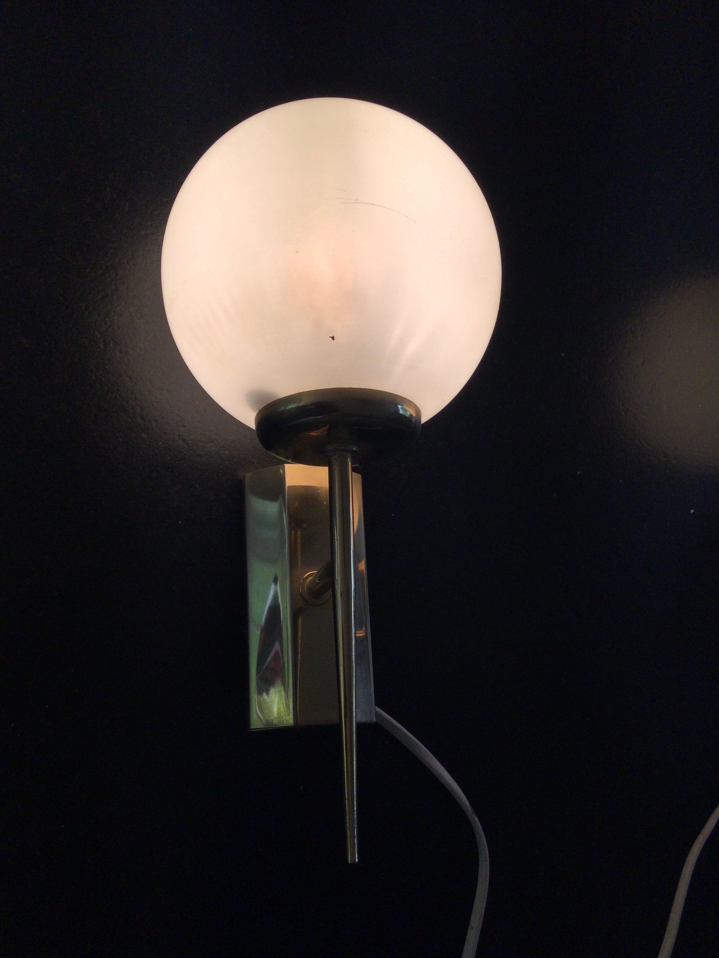 Small vintage wall lamps in opaline and golden metal
