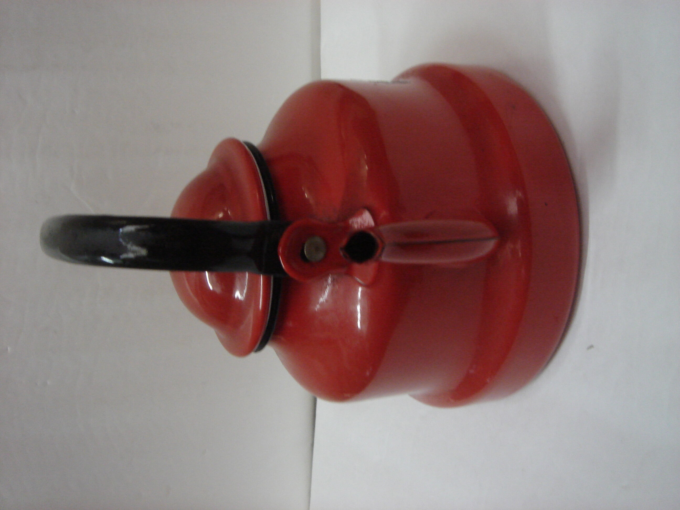 Red enamelled iron teapot from 1960