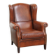 Fauteuil à oreilles de style anglais en cuir de vachette
