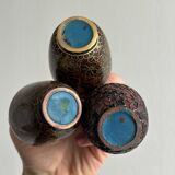3 petits vases cloisonnés en métal ancien
