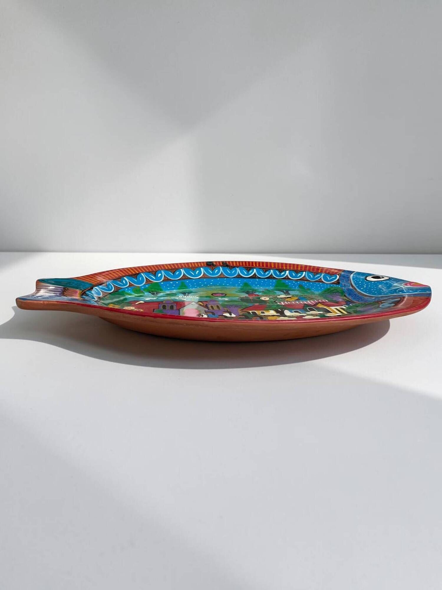 Painted terracotta wall fish, Oaxaca, Mexico, 1970s-80s.