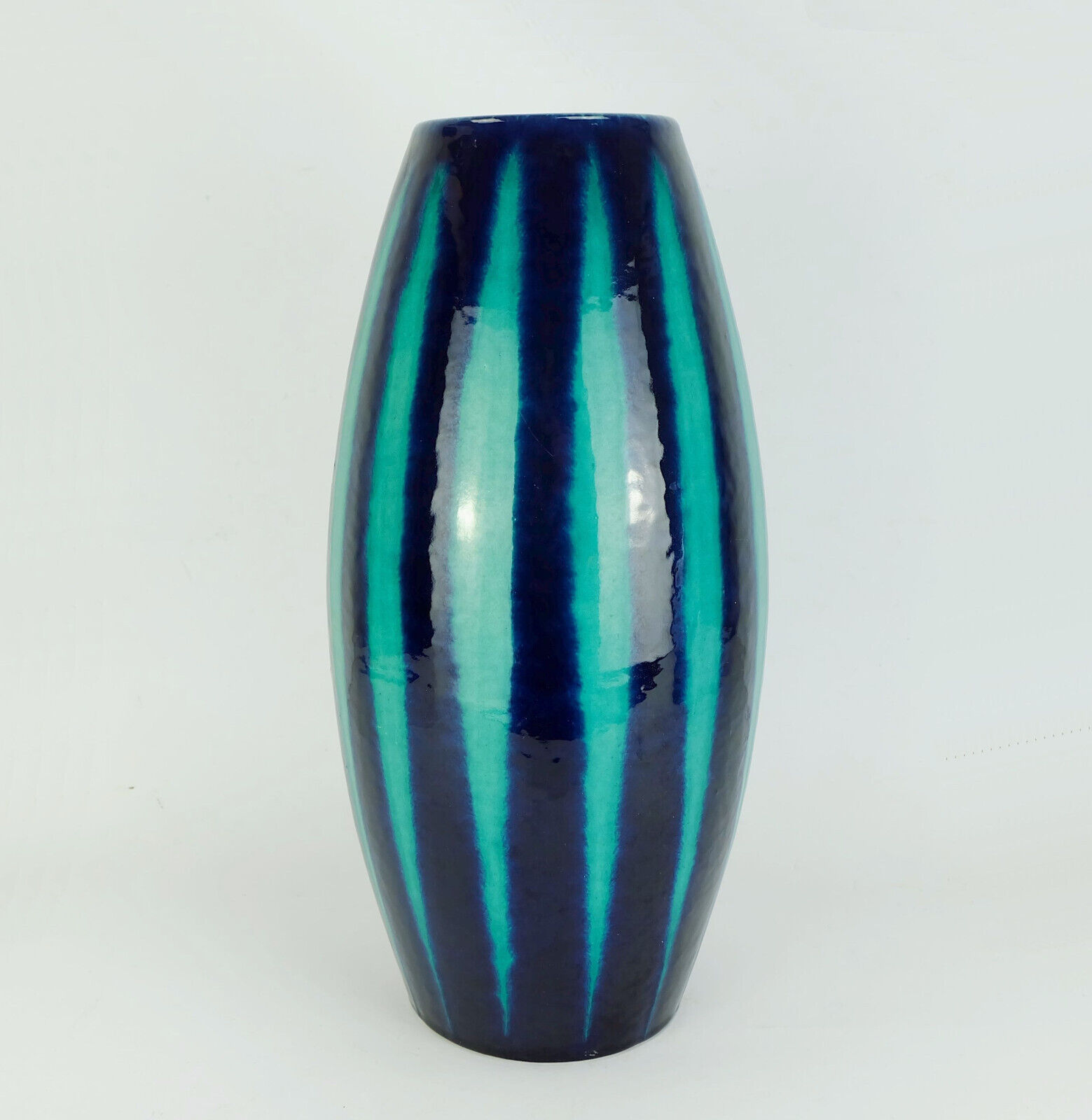 Scheurich europ-line mid century vase model 248-38 with stripe pattern in blue and emerald green