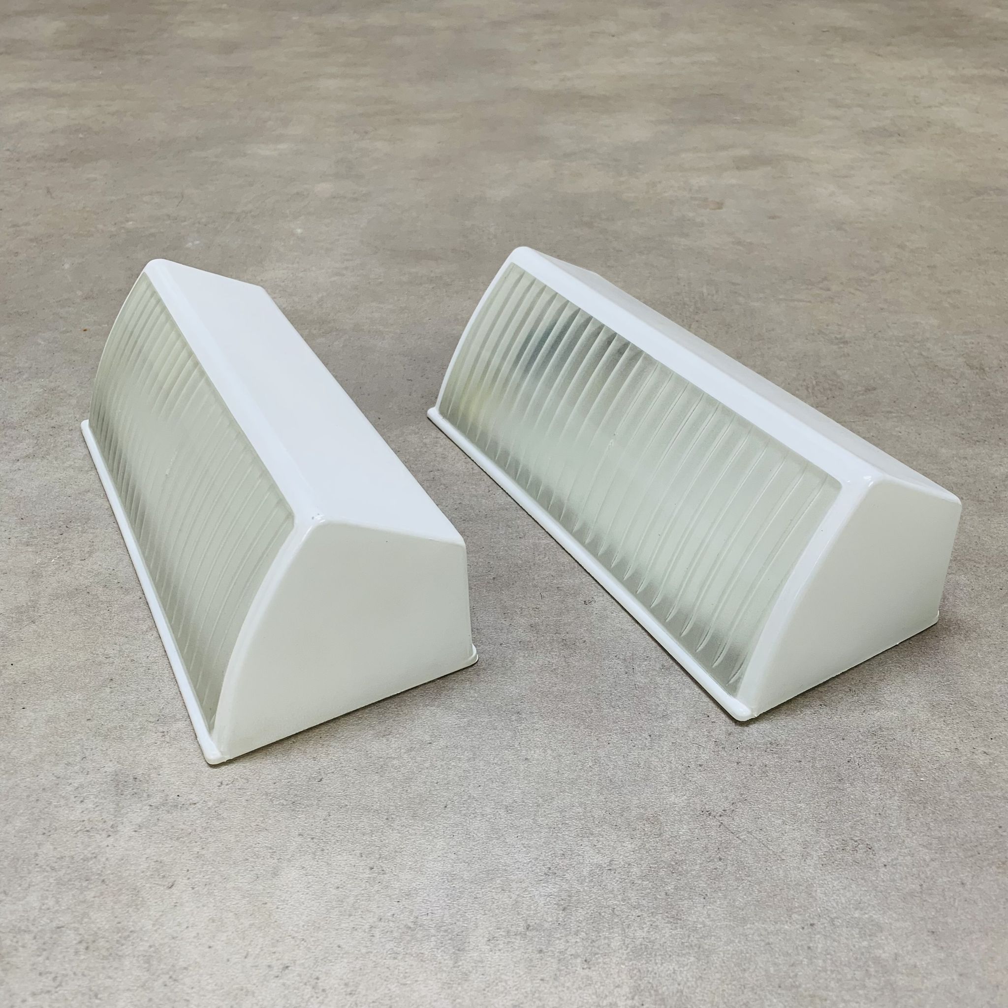 Pair of Holophane Prismopal wall lights, 1950s design.