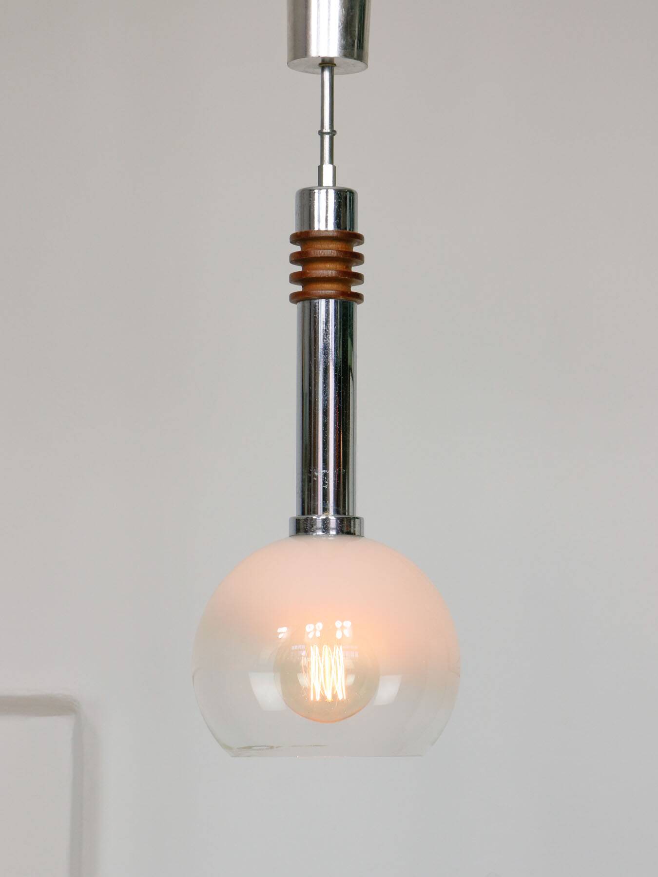 Vintage Italian Chrome and Glass Pendant Lamp