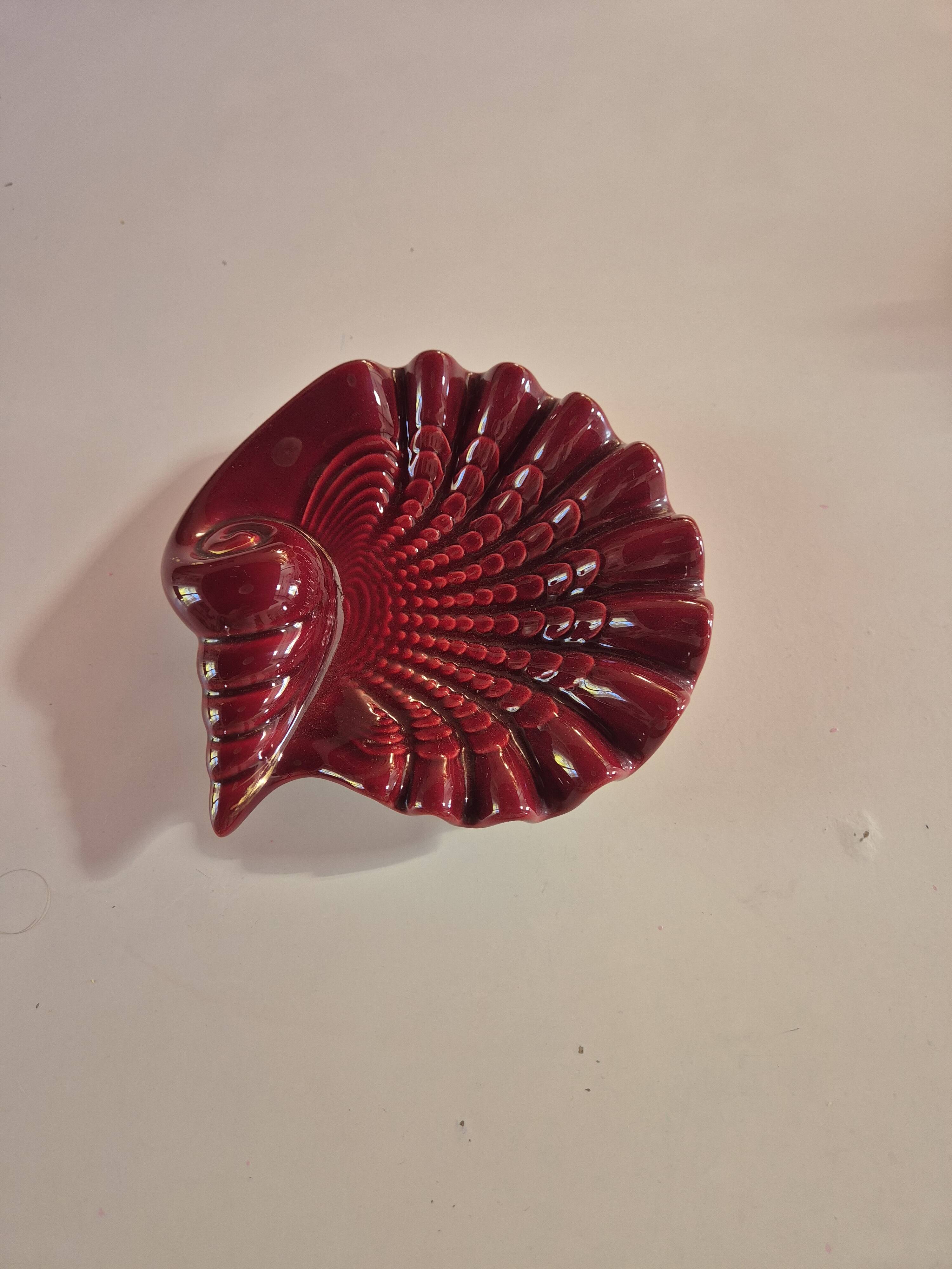 Vallauris red burgundy shell ashtray pocket emptier from the 60s