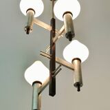 Lustre en verre et laiton blanc encastré et gravé