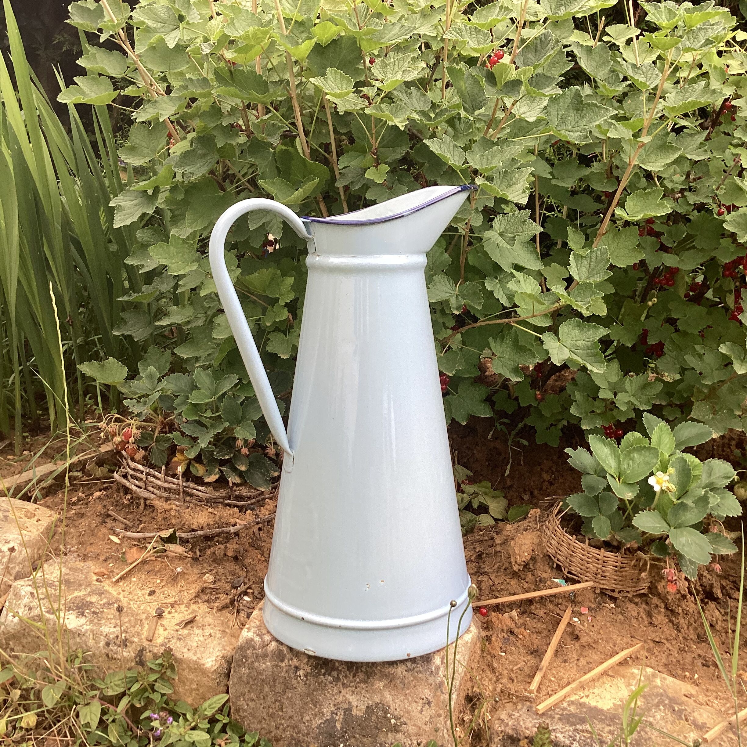 Old broc in enamelled sheet metal light blue color