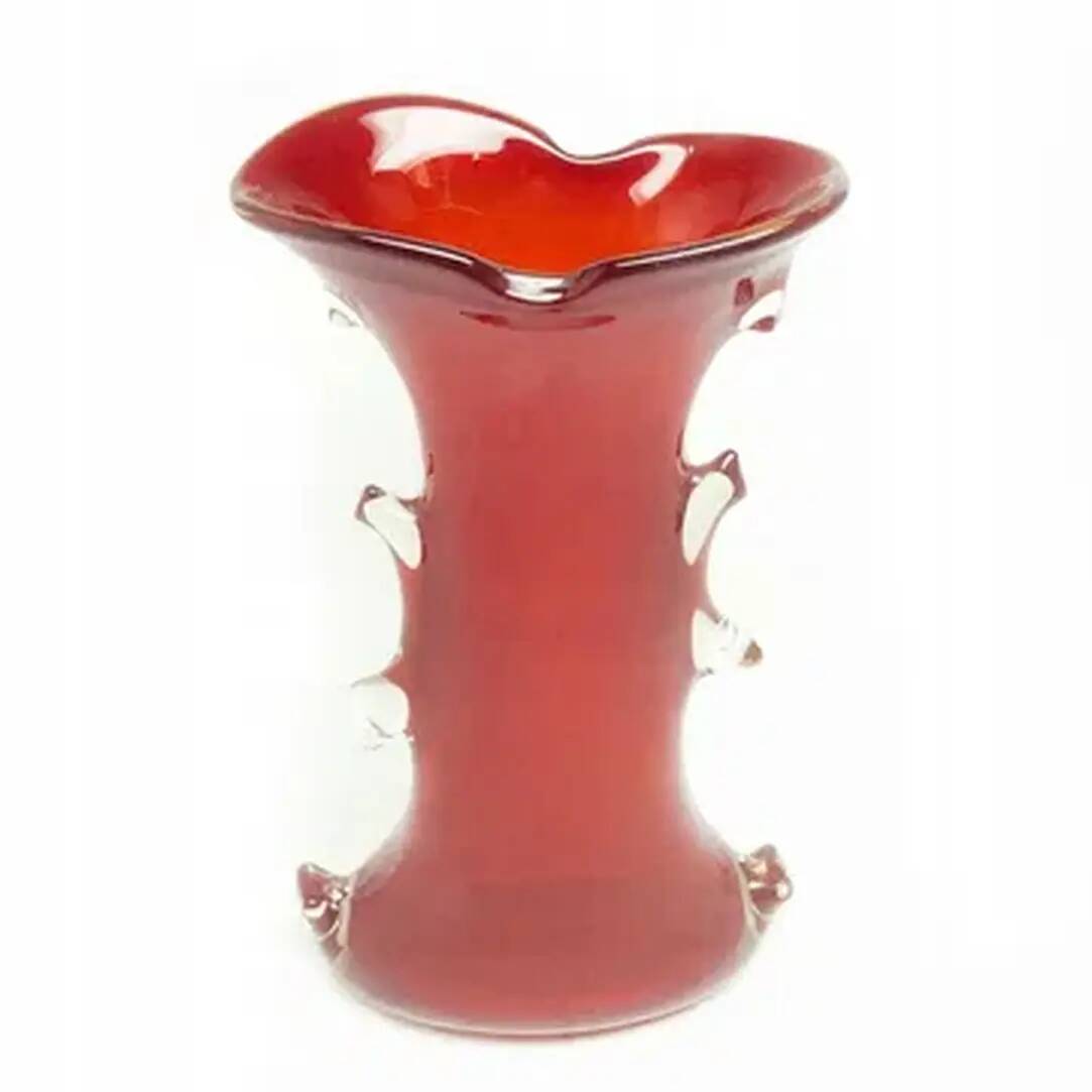 Shark fin vase, mid-century modern, red glass, Poland, 1970s