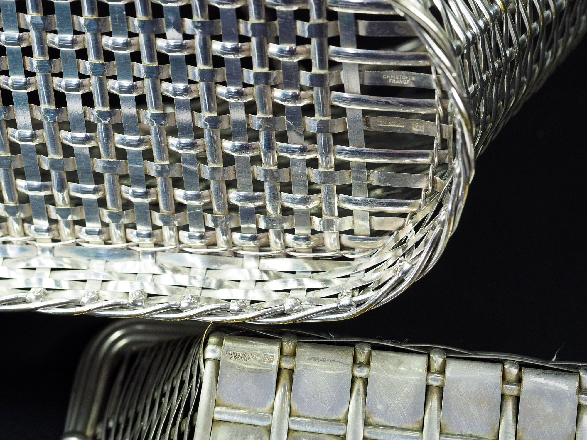 Christofle France Wine Basket Bottle Holder & Bread Basket Vannerie-Mid Century