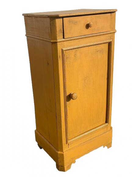 Yellow painted wooden bedside table