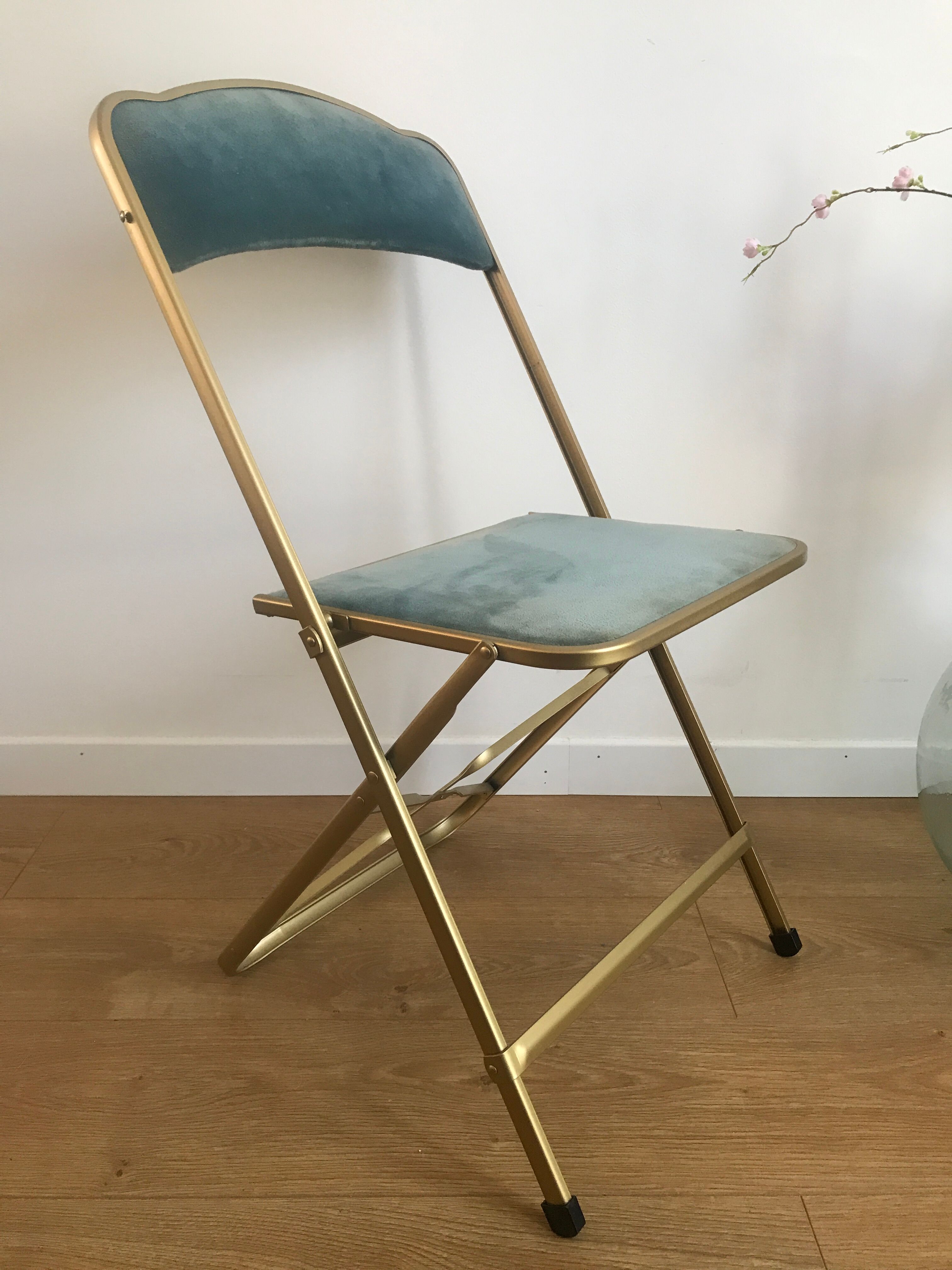 Chaise pliante vintage Chaisor en velours bleu