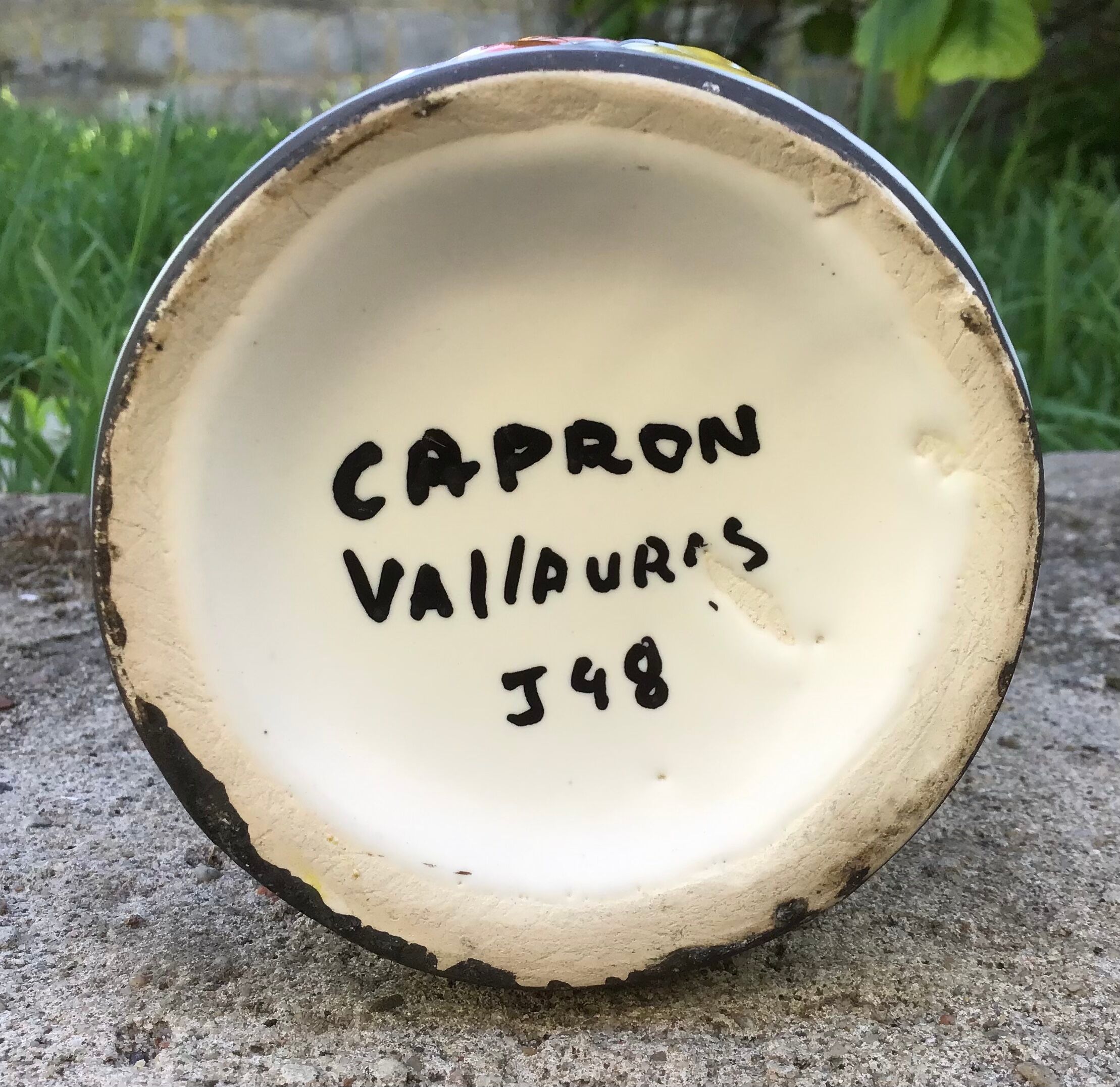 Ceramic pastis bottle signed capron vallauris j48