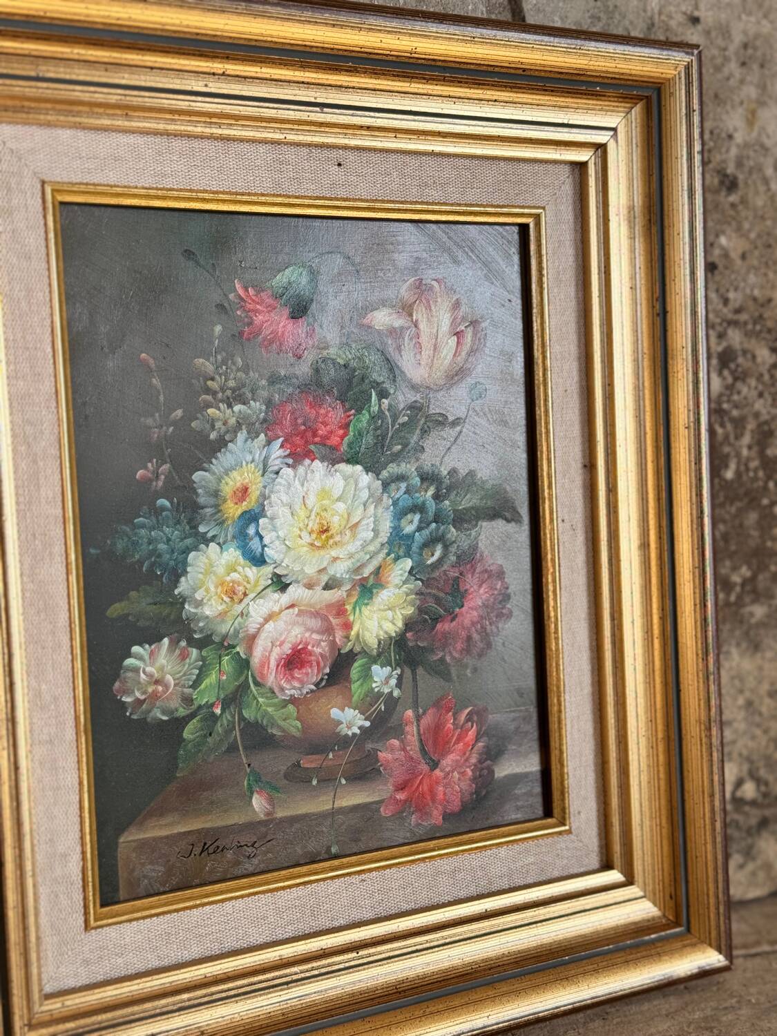 Oil on canvas W. Kerling still life with flowers