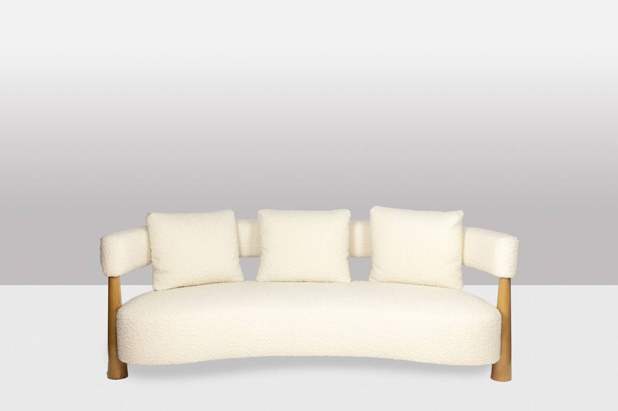 “Bean” shaped 3-seater sofa, in blond beech. Contemporary work
