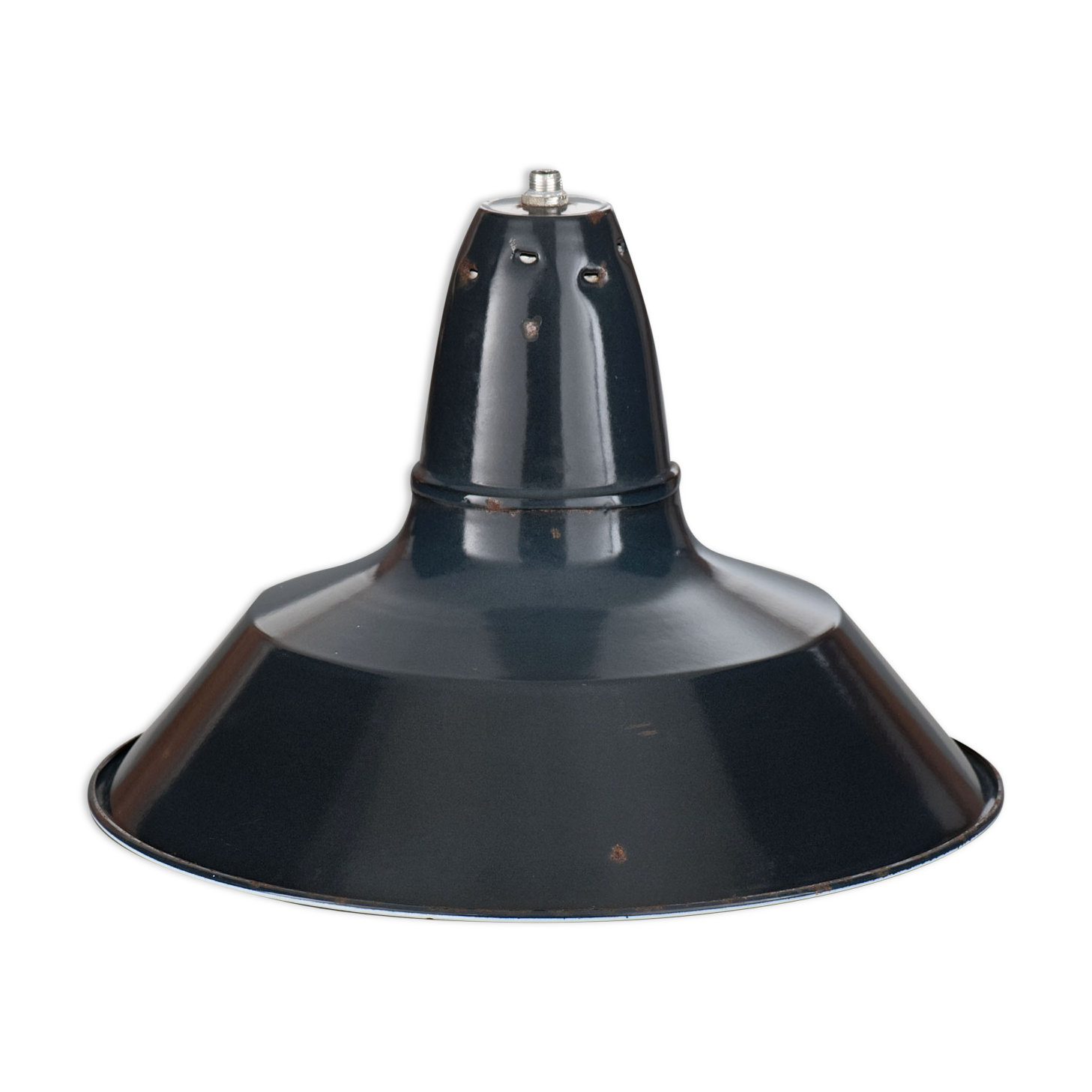Industrial suspension n°2 in enamelled sheet anthracite gray 44cm XL 1960