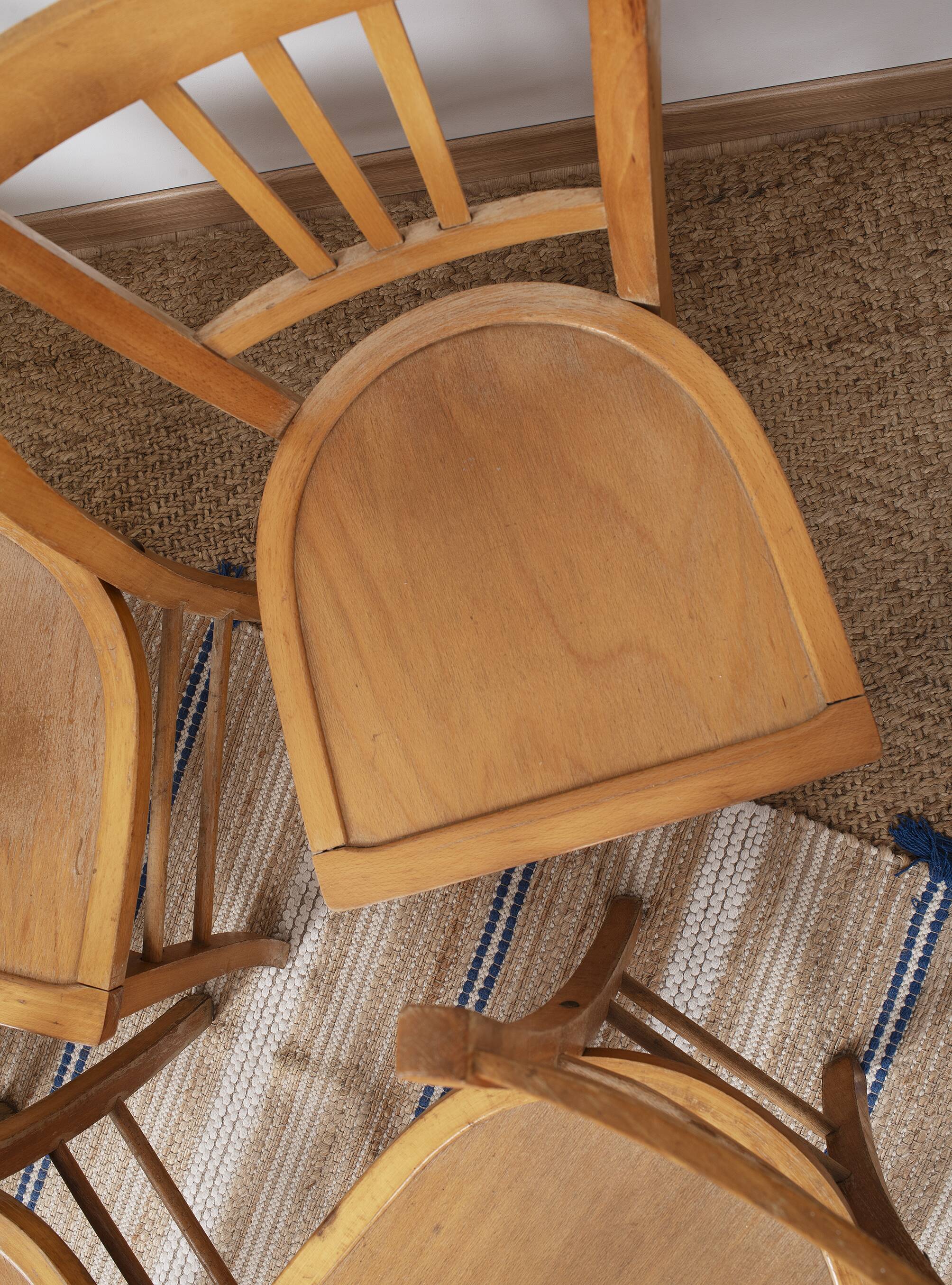 6 bistro chairs, blond wood, typical Luterma brand, 1950s-60s