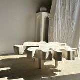 Very large whitewashed mango coffee table with an organic top D:140cm