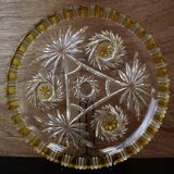 Walther Glas Bohemian crystal dish with yellow and flower pattern
