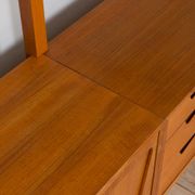 Rival 2 bay free standing teak wall unit with 3 cabinets and 3 shelves by Brodrene Jatogs Norway, Kj