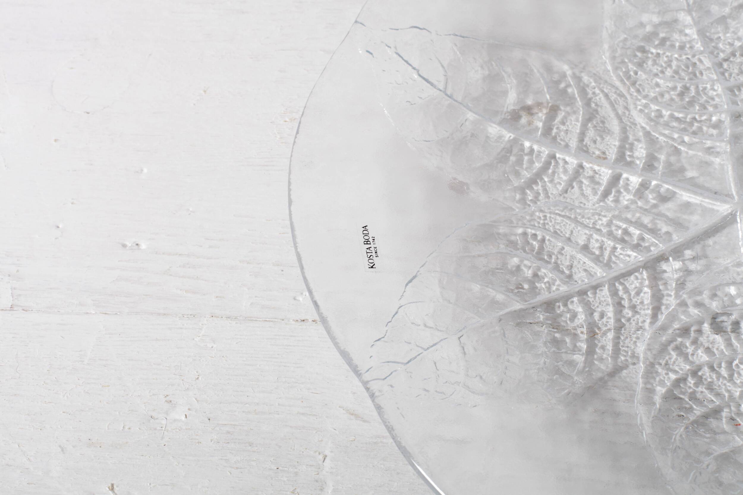 Kosta Boda Glass Clear Platter: Vintage Leaf Design by Wärff / 1975