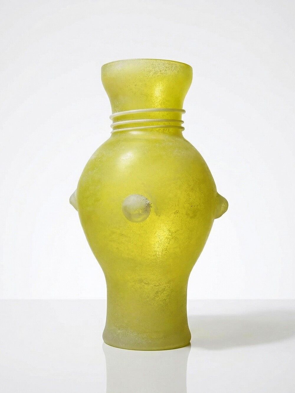 Murano baluster vase, yellow, frosted glass in Seguso style, vintage 1960.