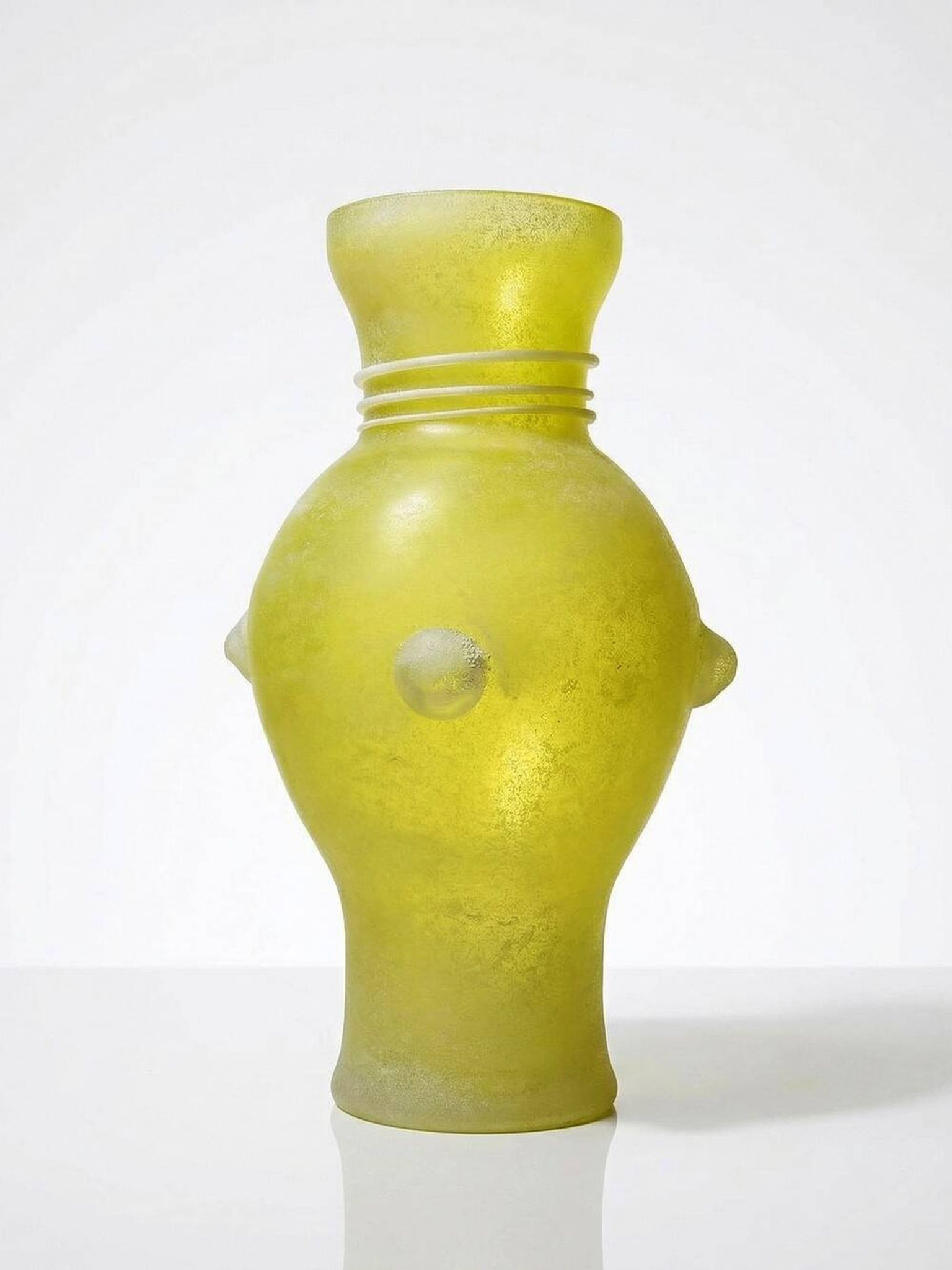 Murano baluster vase, yellow, frosted glass in Seguso style, vintage 1960.