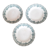 3 assiettes plates en faience de Saint Amand et Hamage, Terre de fer, modèle Argenton, coloris