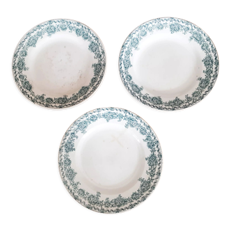 3 assiettes plates en faience de Saint Amand et Hamage, Terre de fer, modèle Argenton, coloris