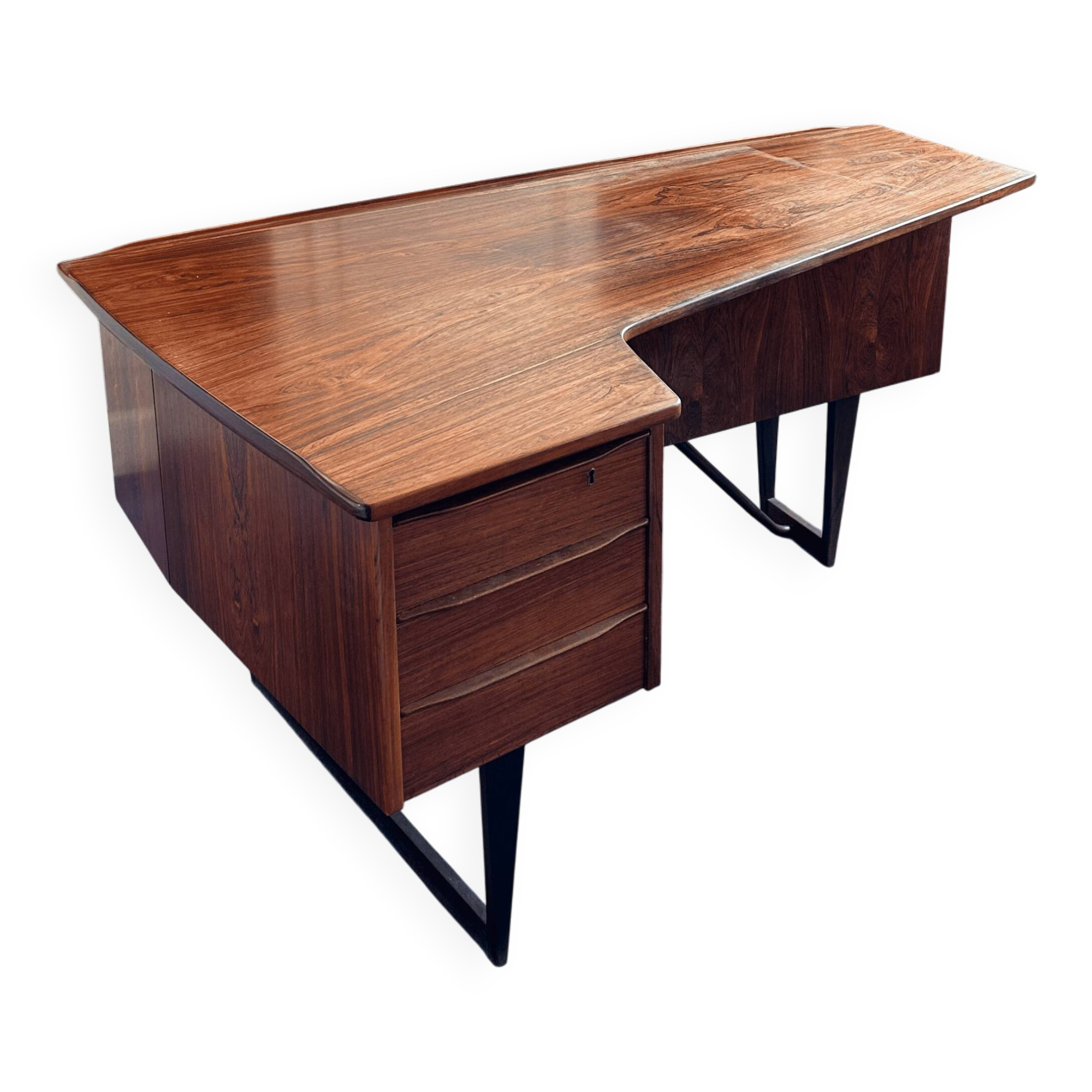 Bureau scandinave vintage en bois façon palissandre, années 60/70
